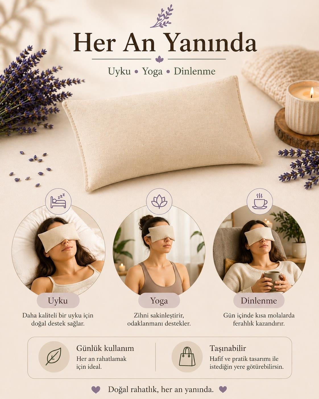 Lavanta Dolgulu Göz Yastığı-Bej