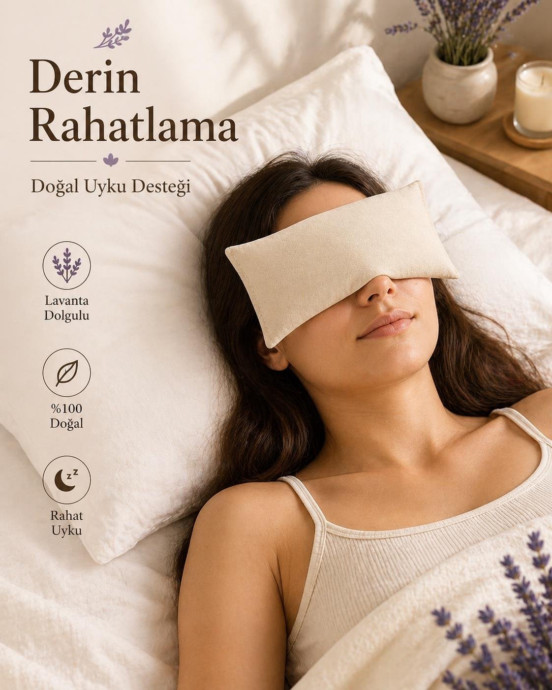Lavanta Dolgulu Göz Yastığı-Bej