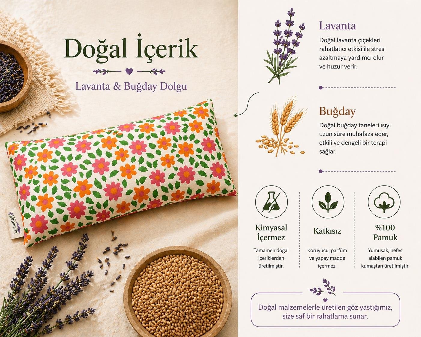 Lavanta Dolgulu Göz Yastığı - Çiçek Desenli