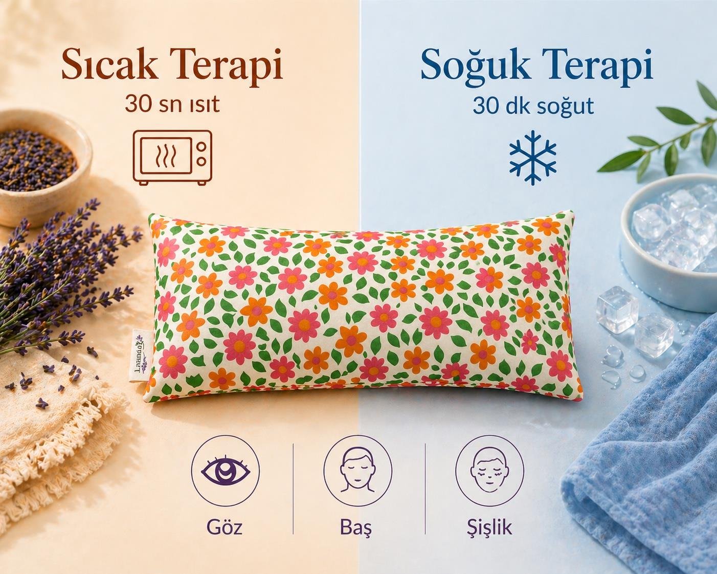 Lavanta Dolgulu Göz Yastığı - Çiçek Desenli