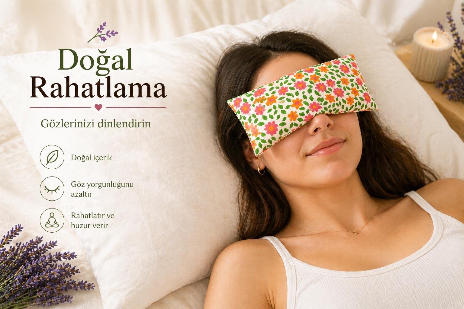 Lavanta Dolgulu Göz Yastığı - Çiçek Desenli