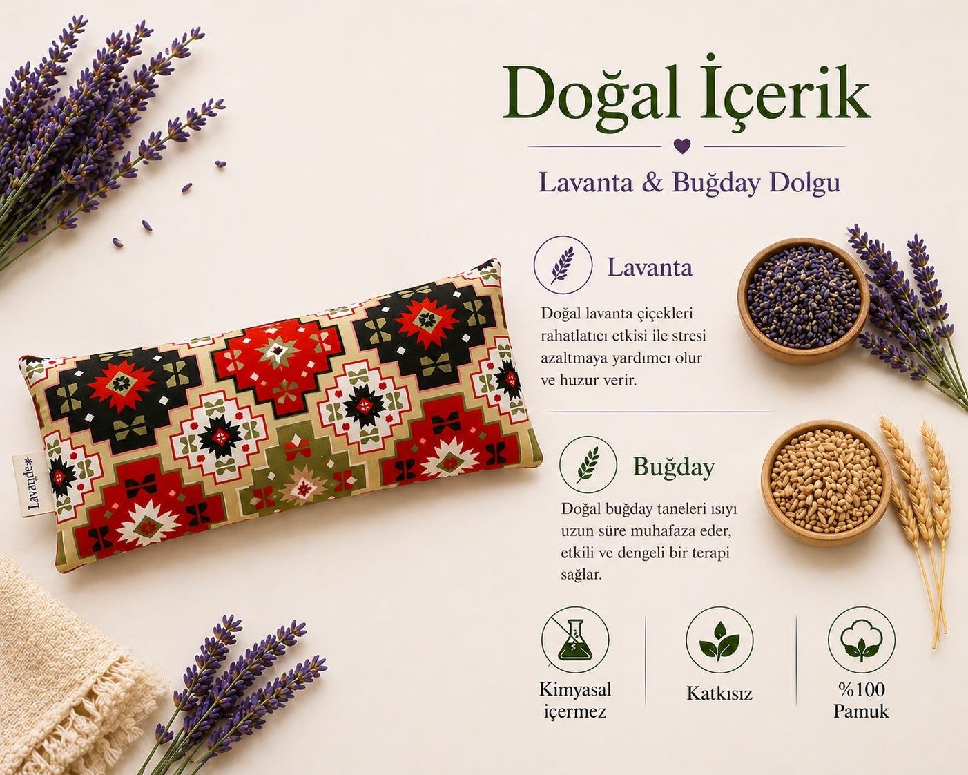 Lavanta Dolgulu Göz Yastığı - Etnik Desenli