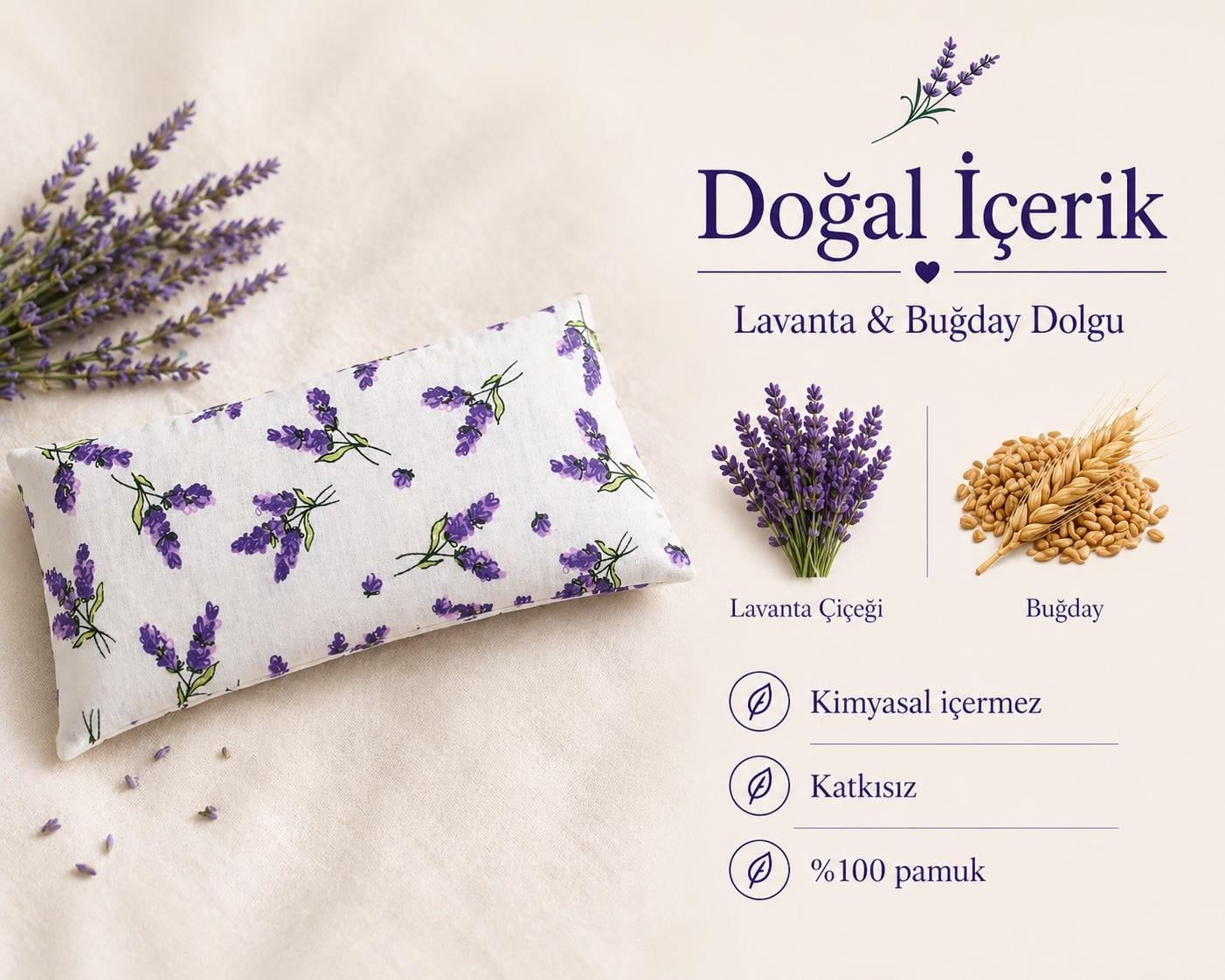 Lavanta Dolgulu Göz Yastığı - Lavanta Desenli