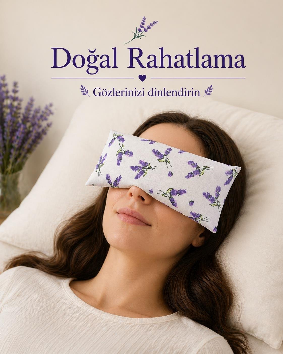 Lavanta Dolgulu Göz Yastığı - Lavanta Desenli