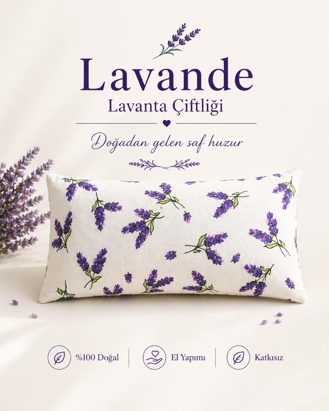 Lavanta Dolgulu Göz Yastığı - Lavanta Desenli