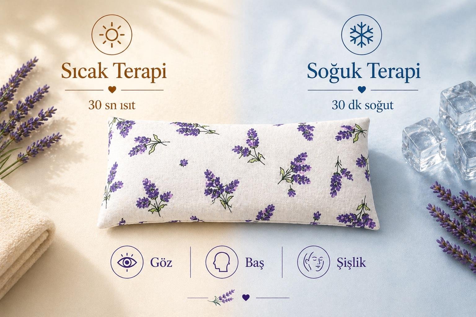 Lavanta Dolgulu Göz Yastığı - Lavanta Desenli