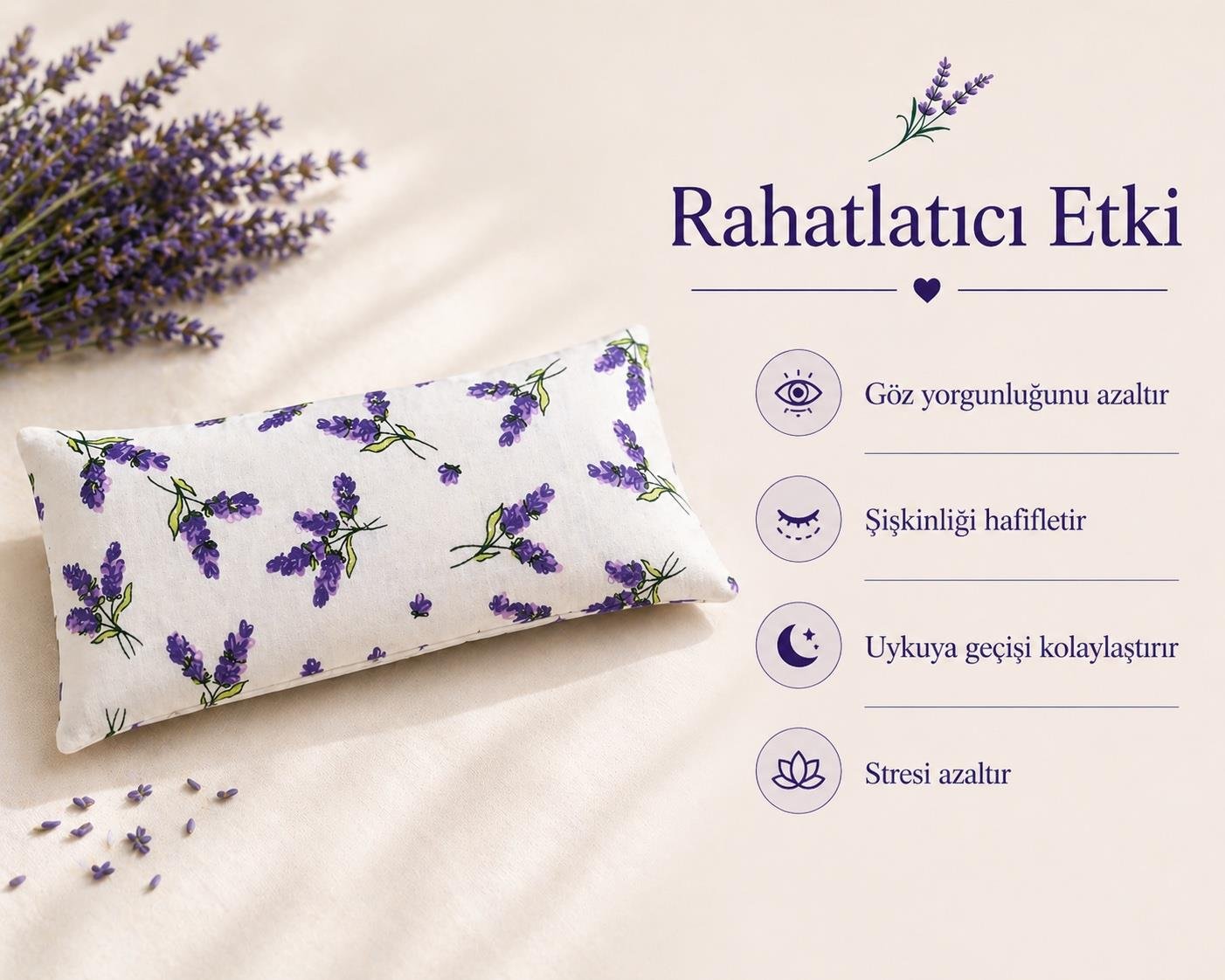 Lavanta Dolgulu Göz Yastığı - Lavanta Desenli