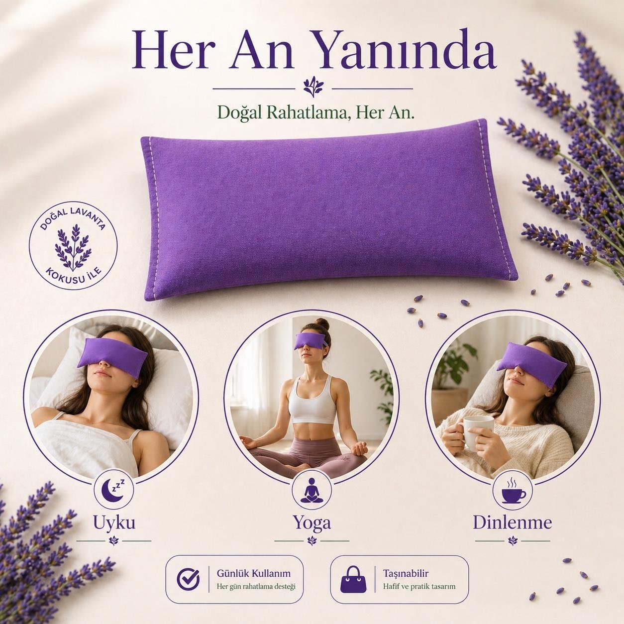 Lavanta Dolgulu Göz Yastığı-Mor