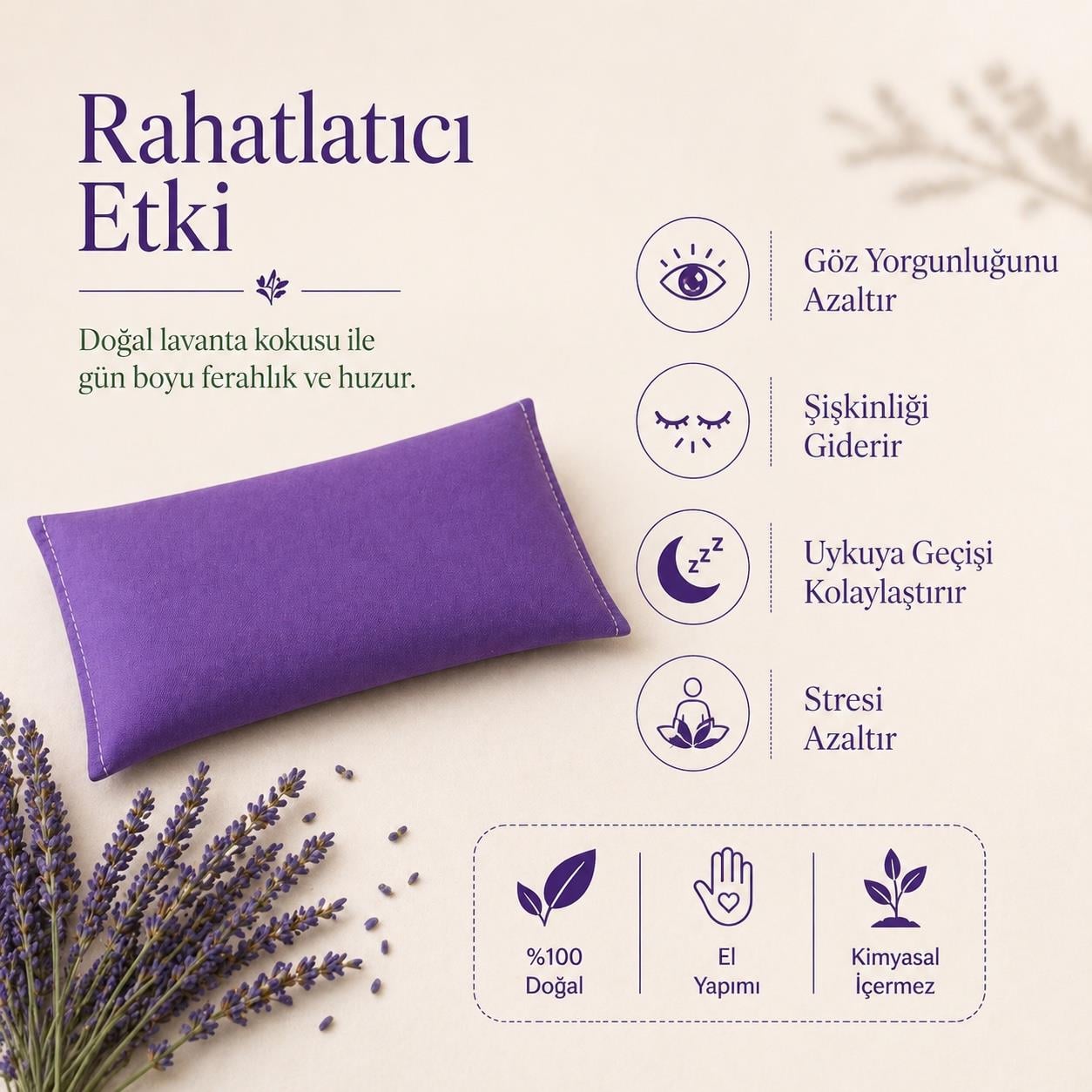 Lavanta Dolgulu Göz Yastığı-Mor