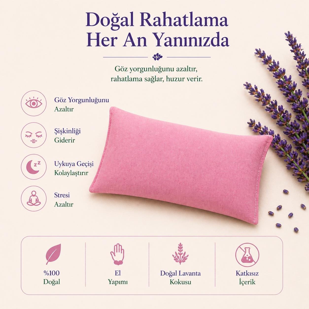 Lavanta Dolgulu Göz Yastığı-Pembe