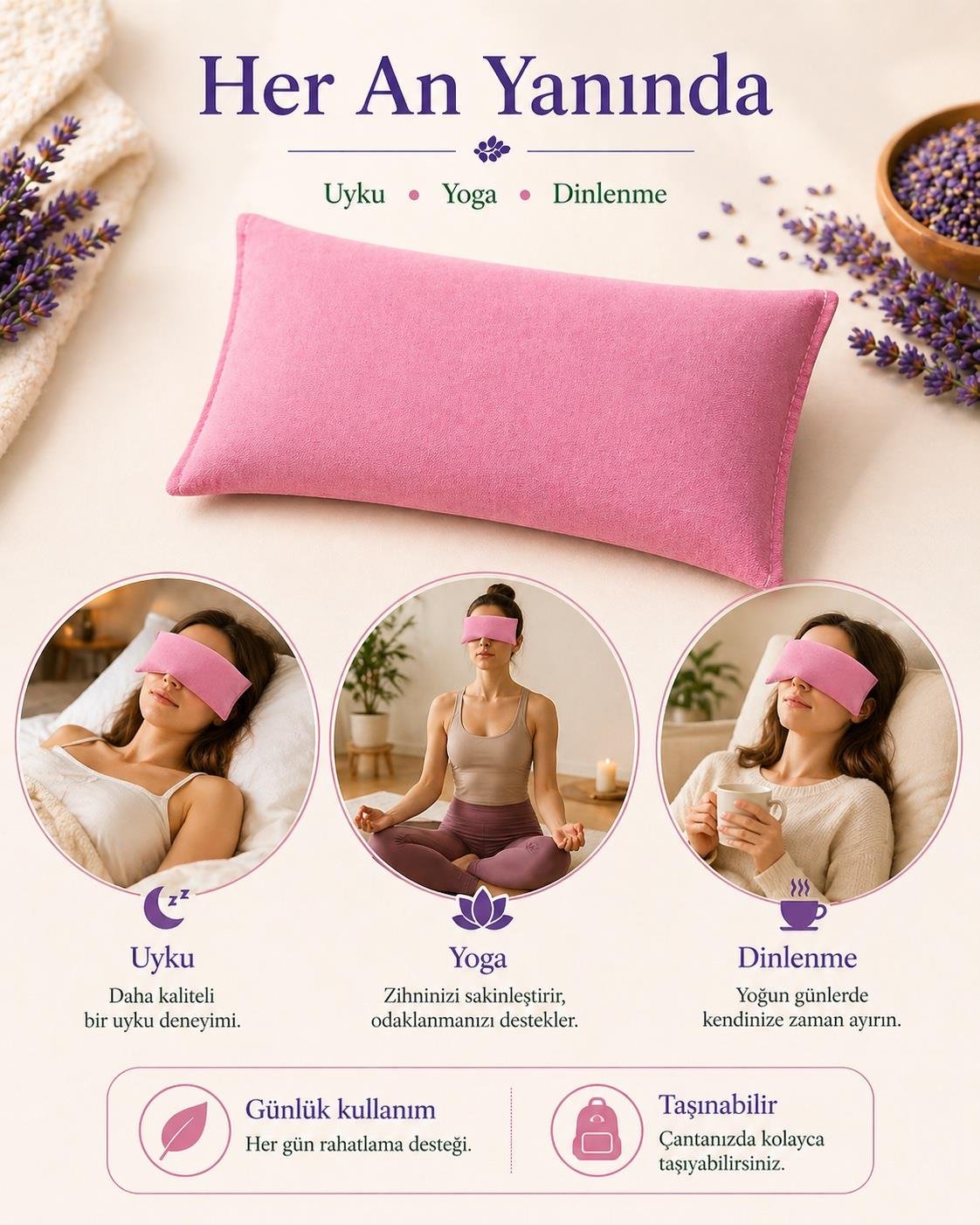 Lavanta Dolgulu Göz Yastığı-Pembe