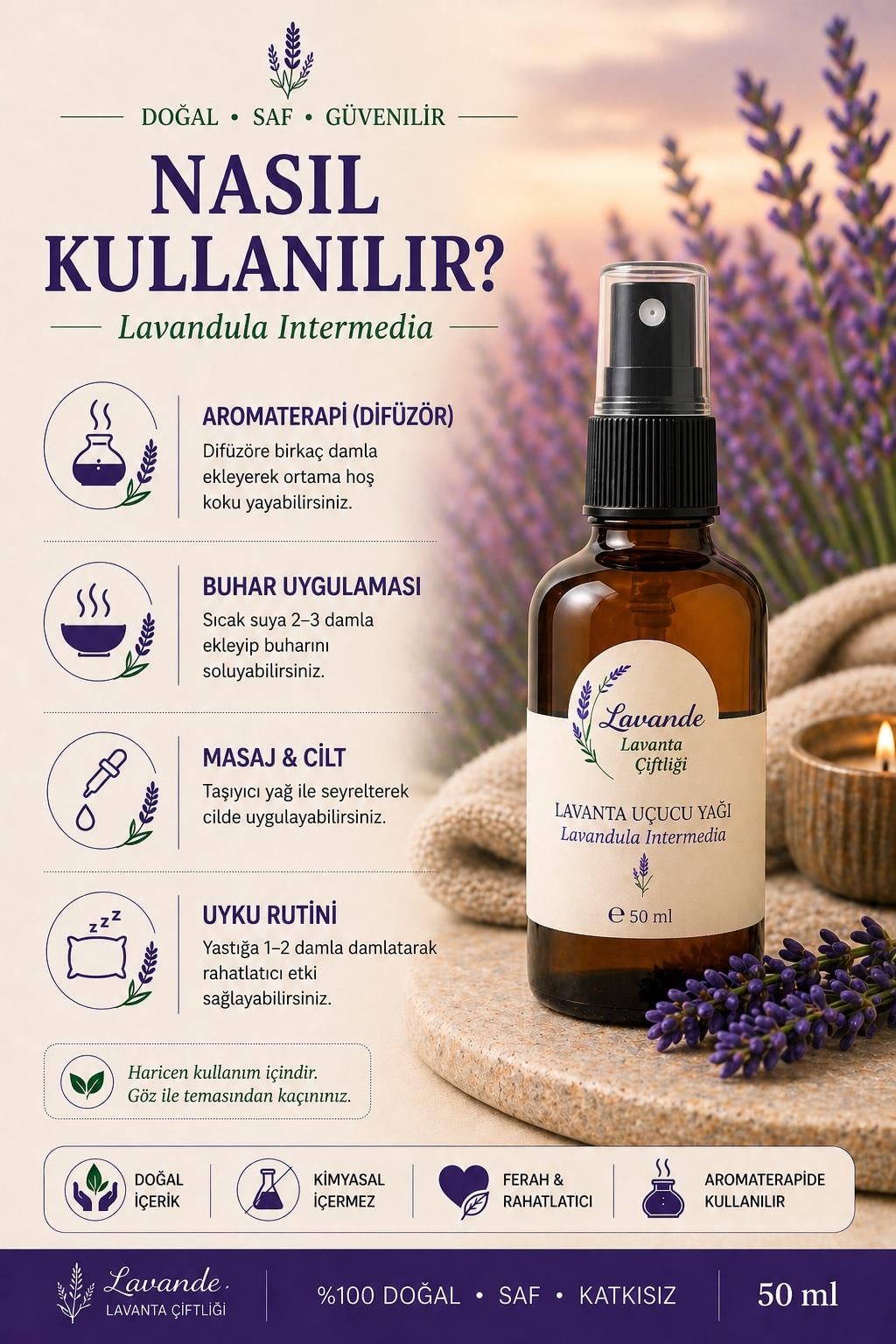 Lavanta Yağı (L. İntermedia) 50ml-Sprey