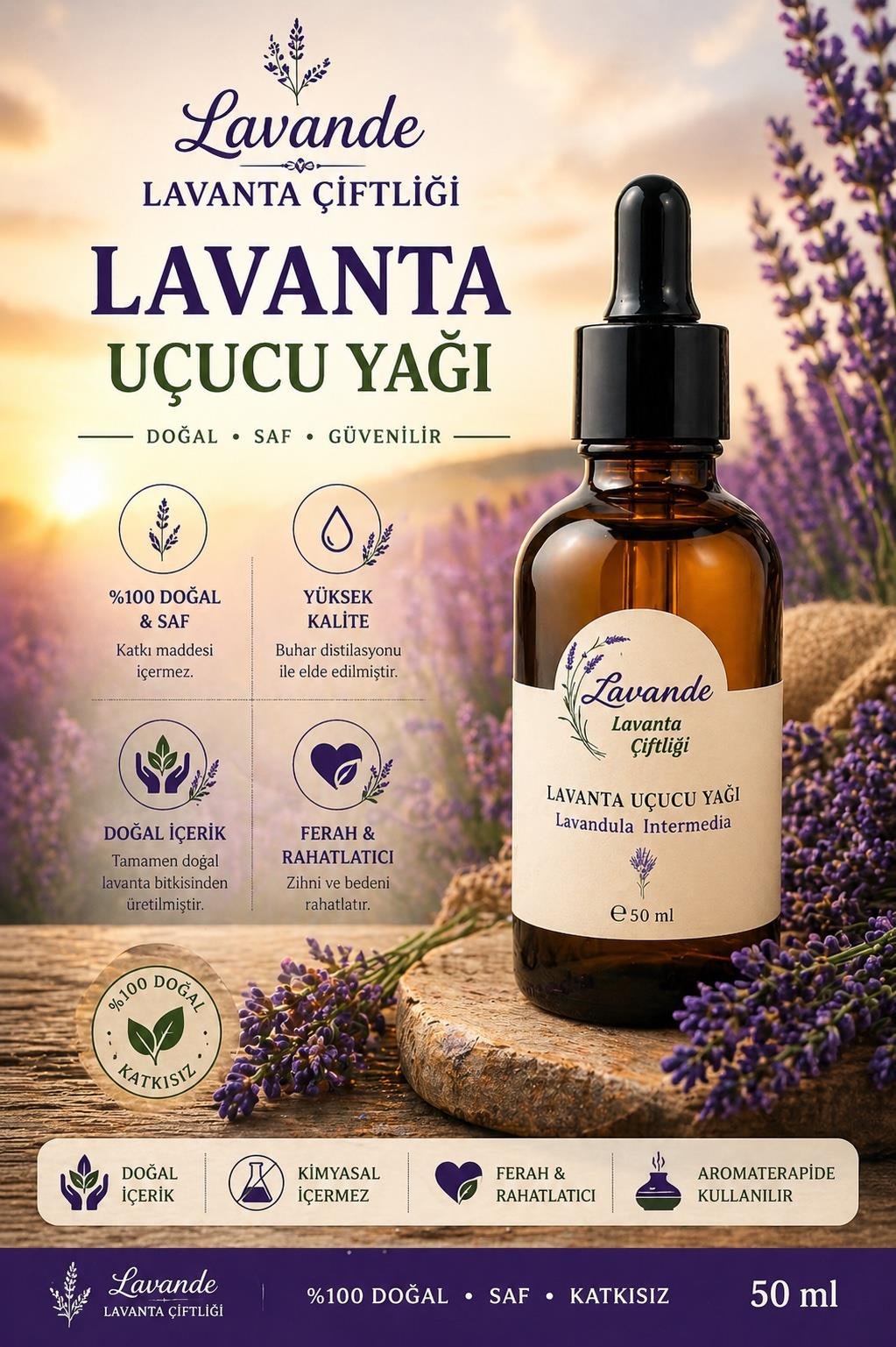 Lavanta Yağı (L. İntermedia) 50ml-Cam Damlalıklı