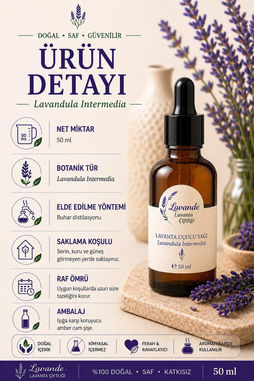 Lavanta Yağı (L. İntermedia) 50ml-Cam Damlalıklı