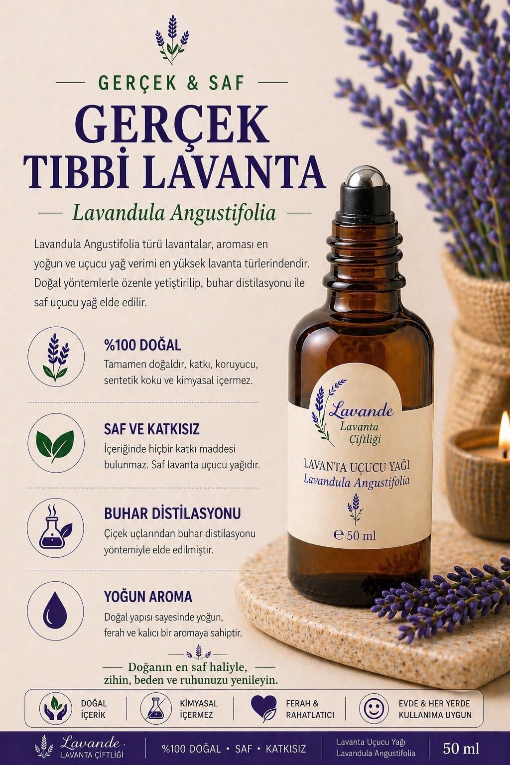 Lavanta Yağı (L.angustifolia) 50 ml Rollon 