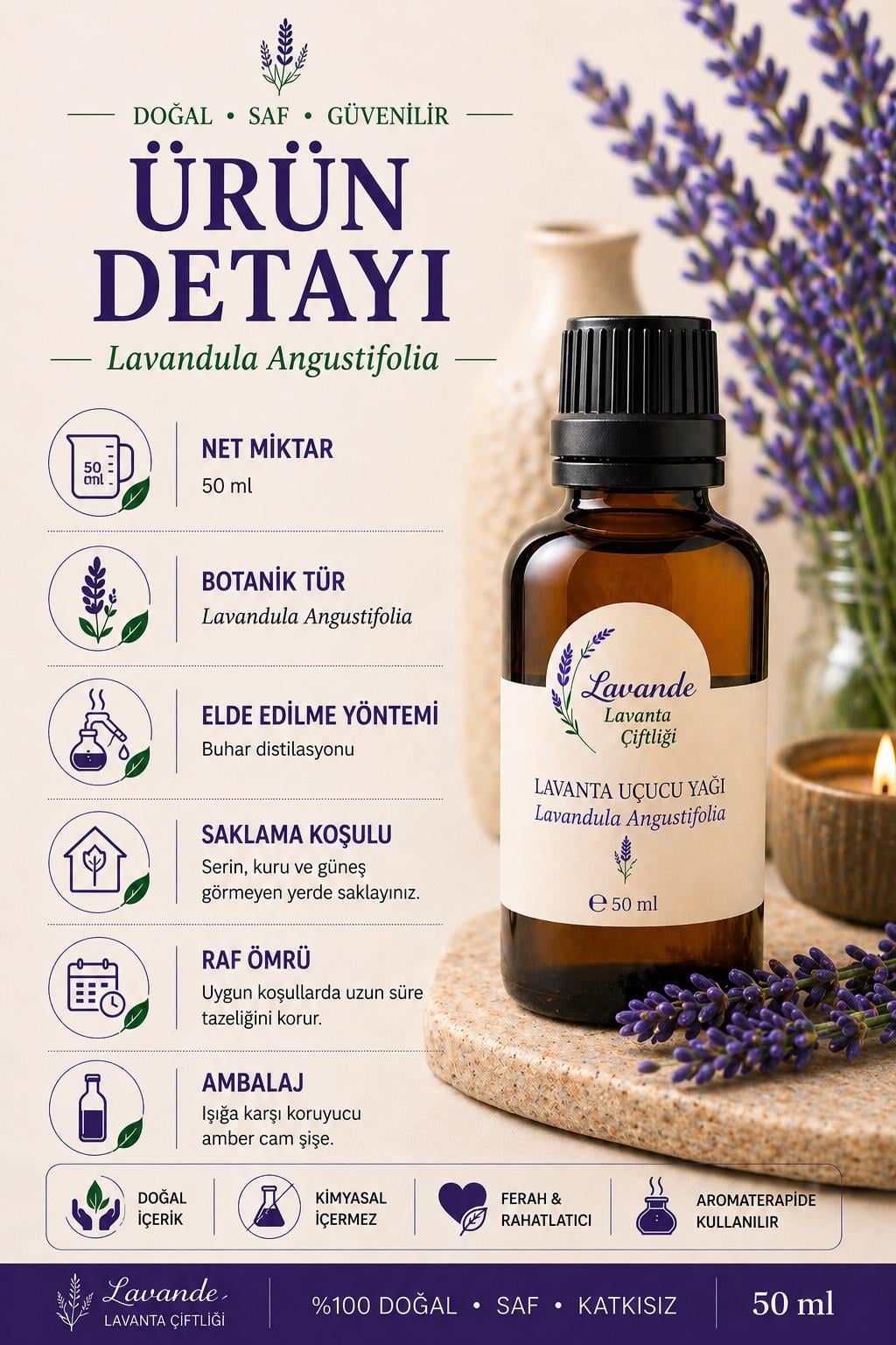 Lavanta Yağı (L. Angustifolia) 50ml-İçten Damlalıklı