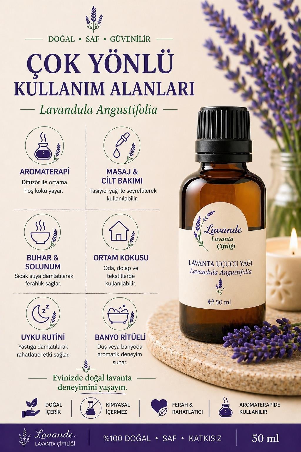 Lavanta Yağı (L. Angustifolia) 50ml-İçten Damlalıklı