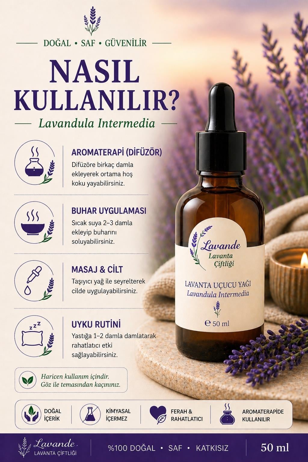 Lavanta Yağı (L. İntermedia) 50ml-Cam Damlalıklı