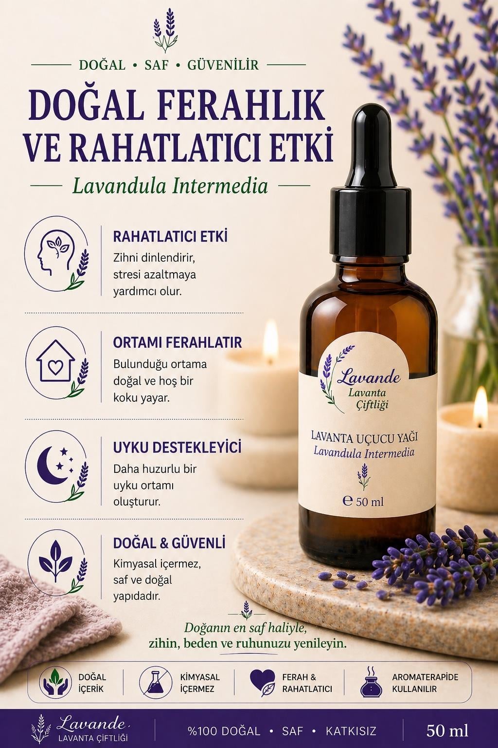 Lavanta Yağı (L. İntermedia) 50ml-Cam Damlalıklı