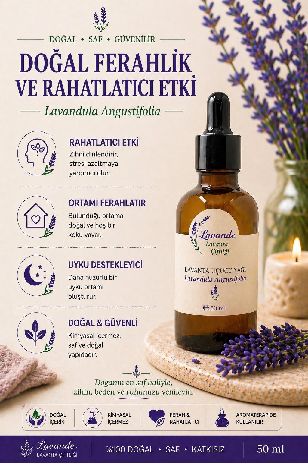 Lavanta Yağı (L. Angustifolia) 50ml-Cam Damlalıklı