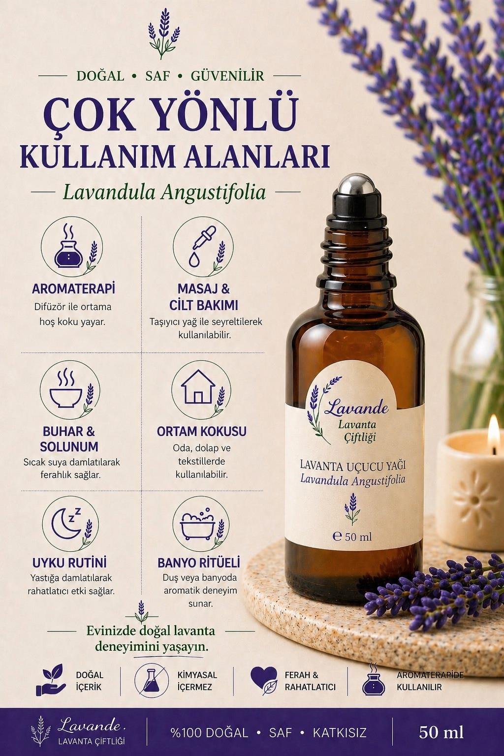 Lavanta Yağı (L.angustifolia) 50 ml Rollon 