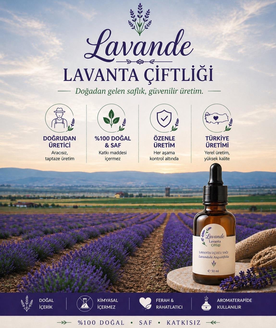Lavanta Yağı (L. Angustifolia) 50ml-Cam Damlalıklı