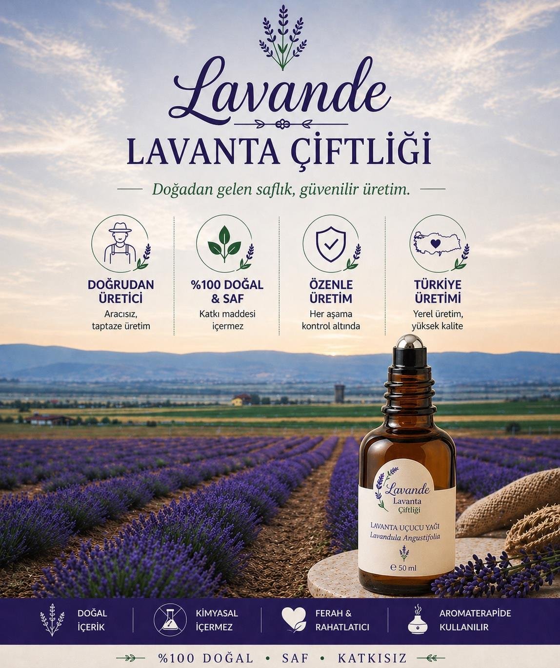 Lavanta Yağı (L.angustifolia) 50 ml Rollon 