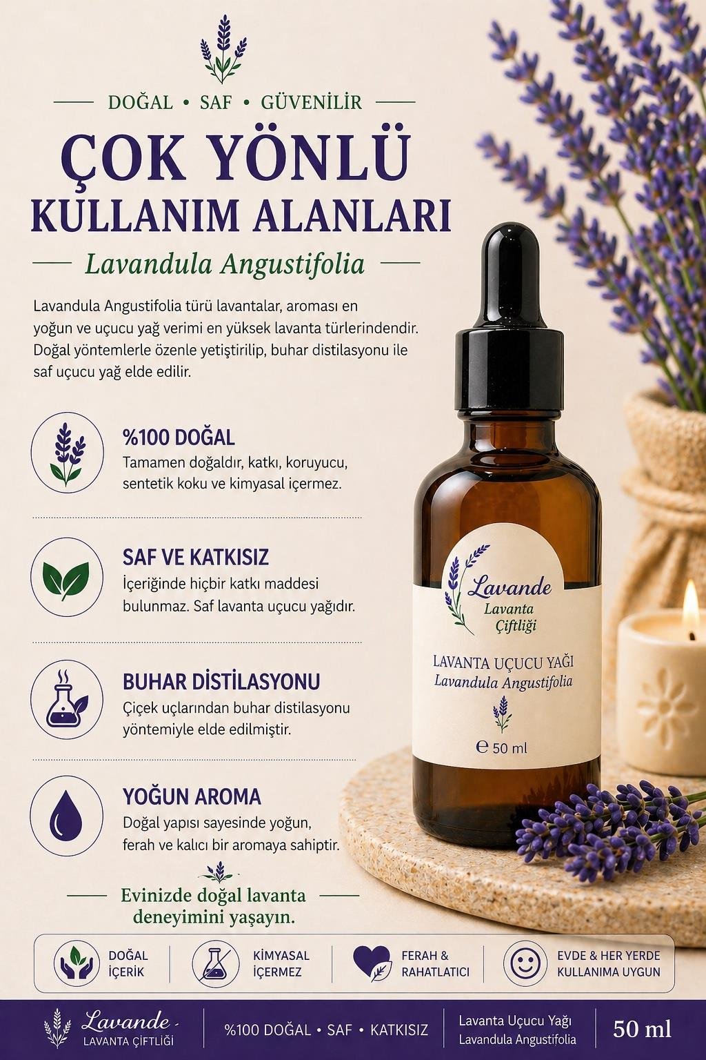 Lavanta Yağı (L. Angustifolia) 50ml-Cam Damlalıklı