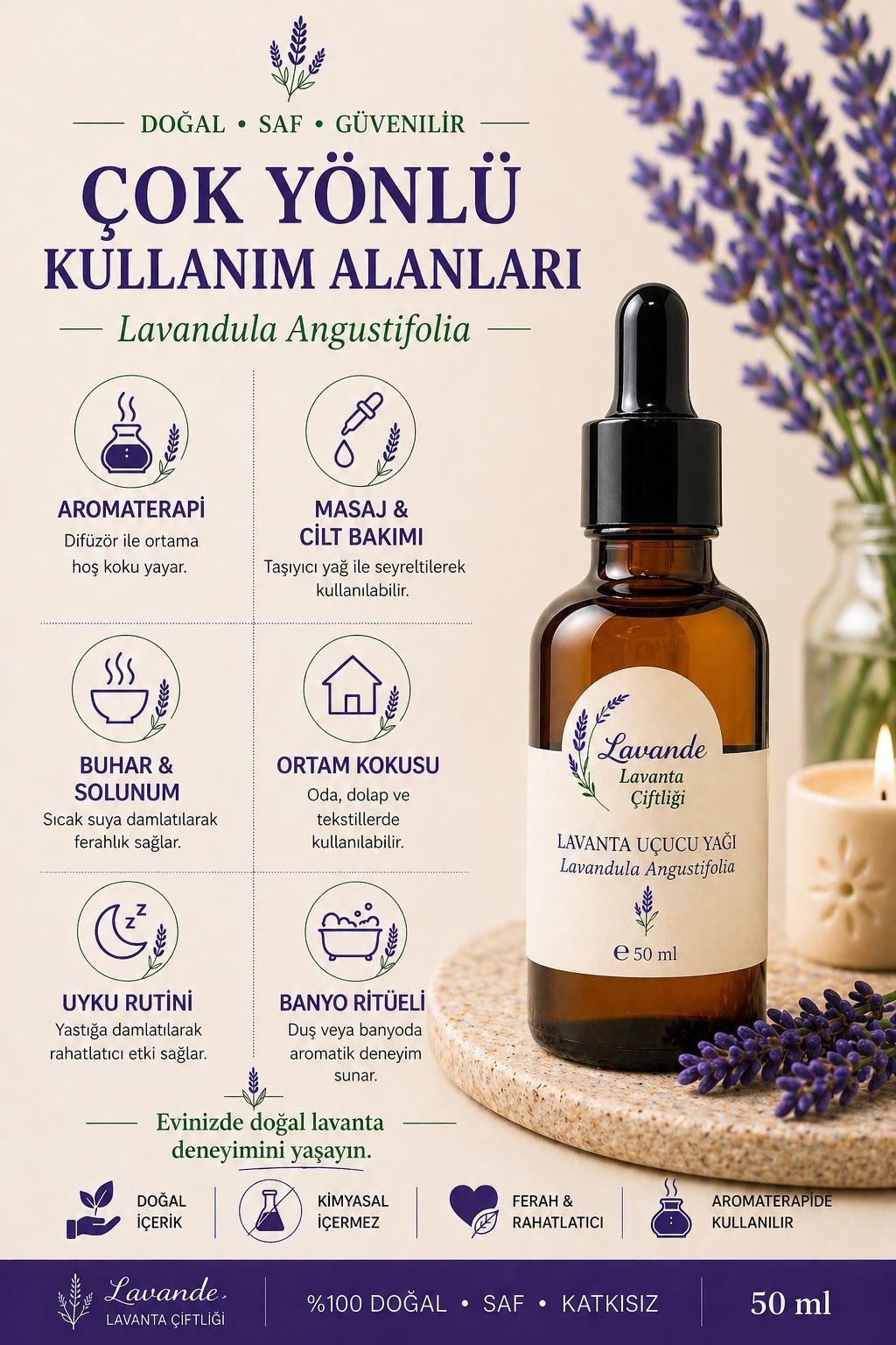 Lavanta Yağı (L. Angustifolia) 50ml-Cam Damlalıklı