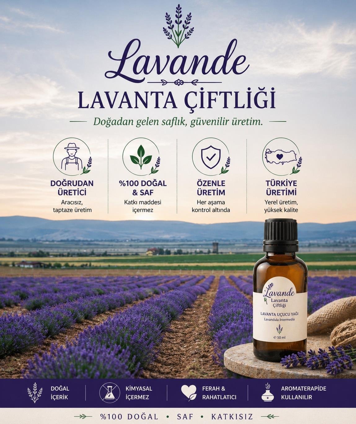 Lavanta Yağı (L. İntermedia) 50ml-İçten Damlalıklı