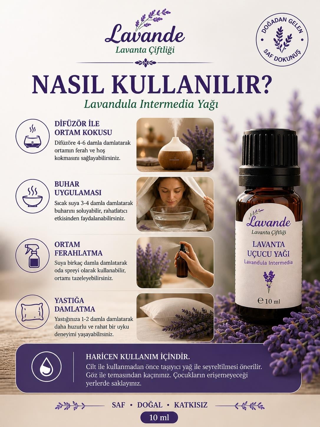 Lavanta Yağı (L. İntermedia) 10ml-İçten Damlalıklı