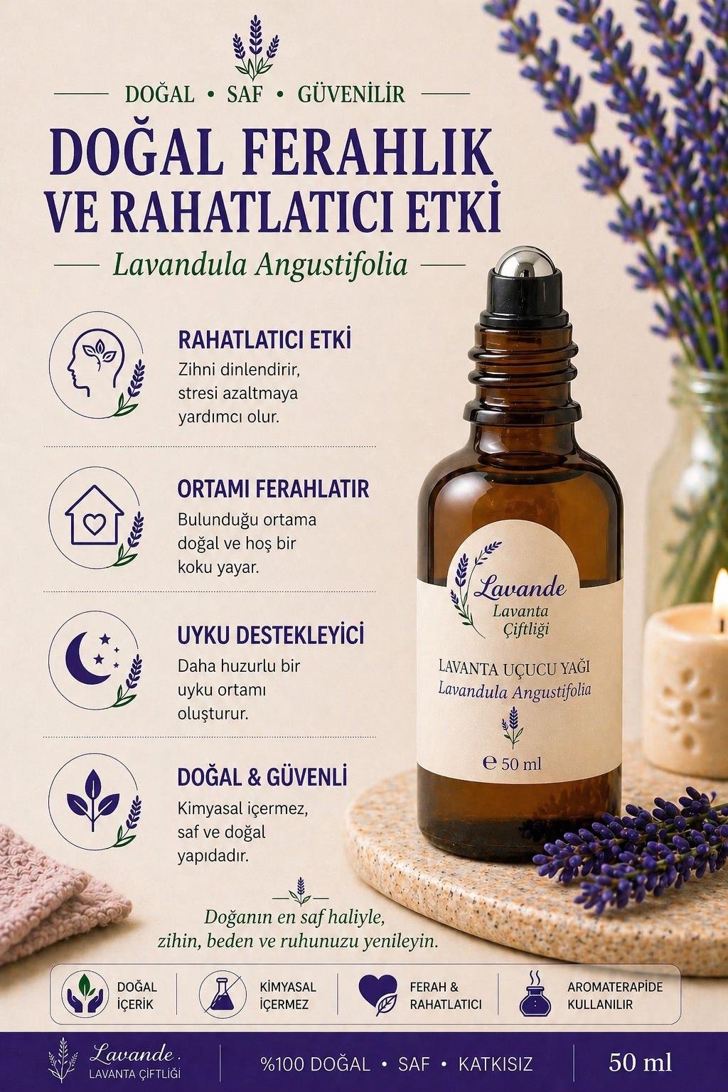 Lavanta Yağı (L.angustifolia) 50 ml Rollon 