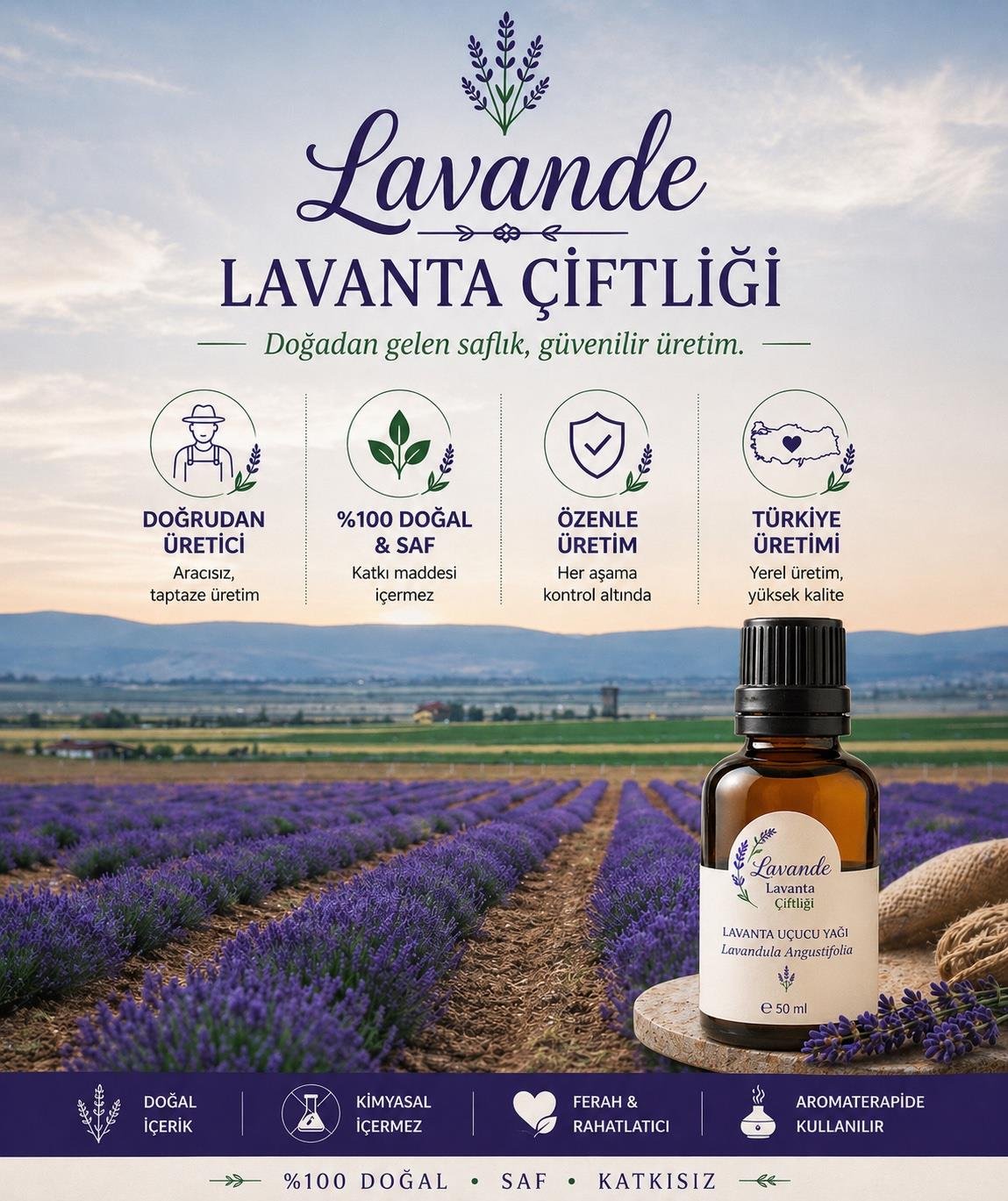 Lavanta Yağı (L. Angustifolia) 50ml-İçten Damlalıklı