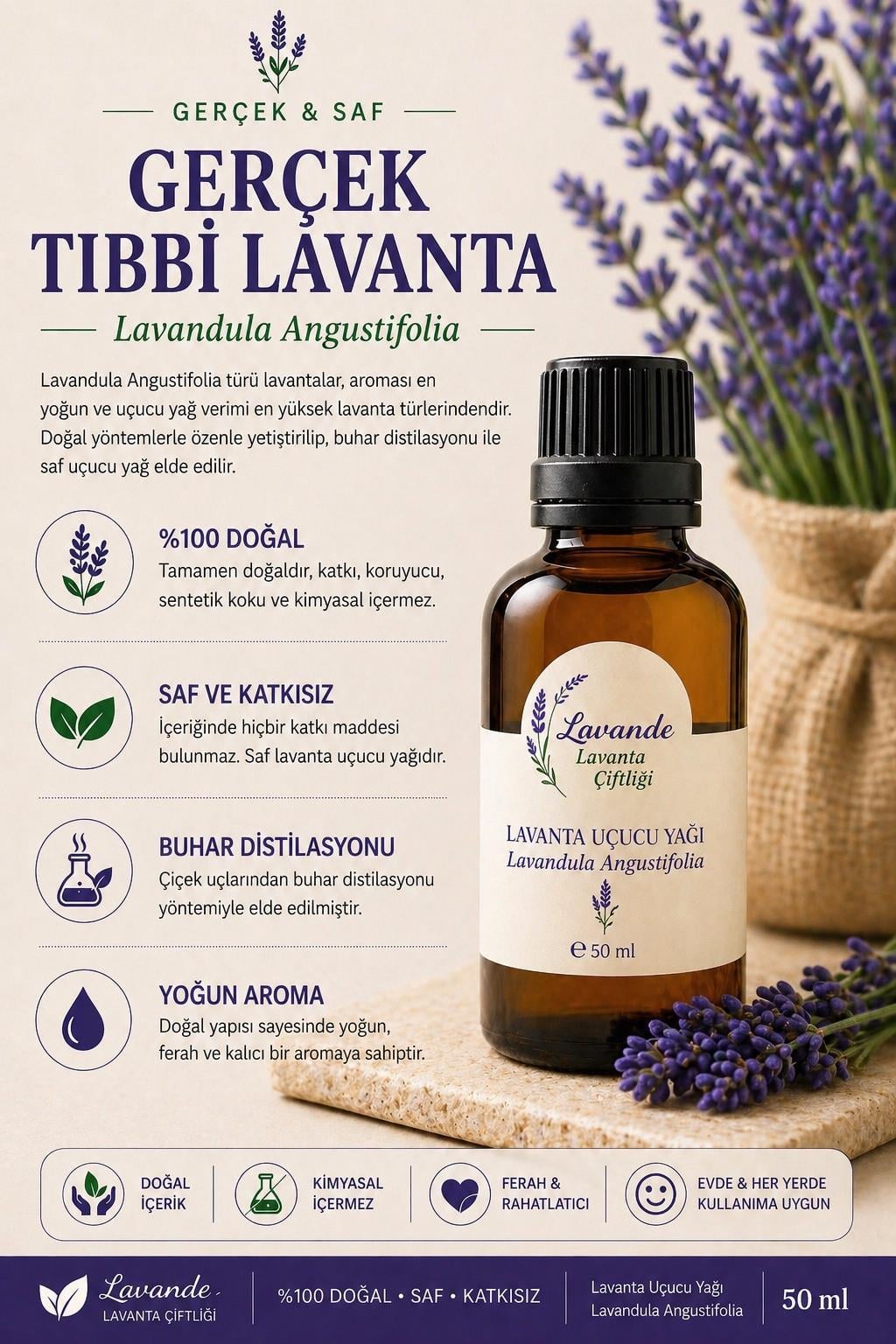 Lavanta Yağı (L. Angustifolia) 50ml-İçten Damlalıklı