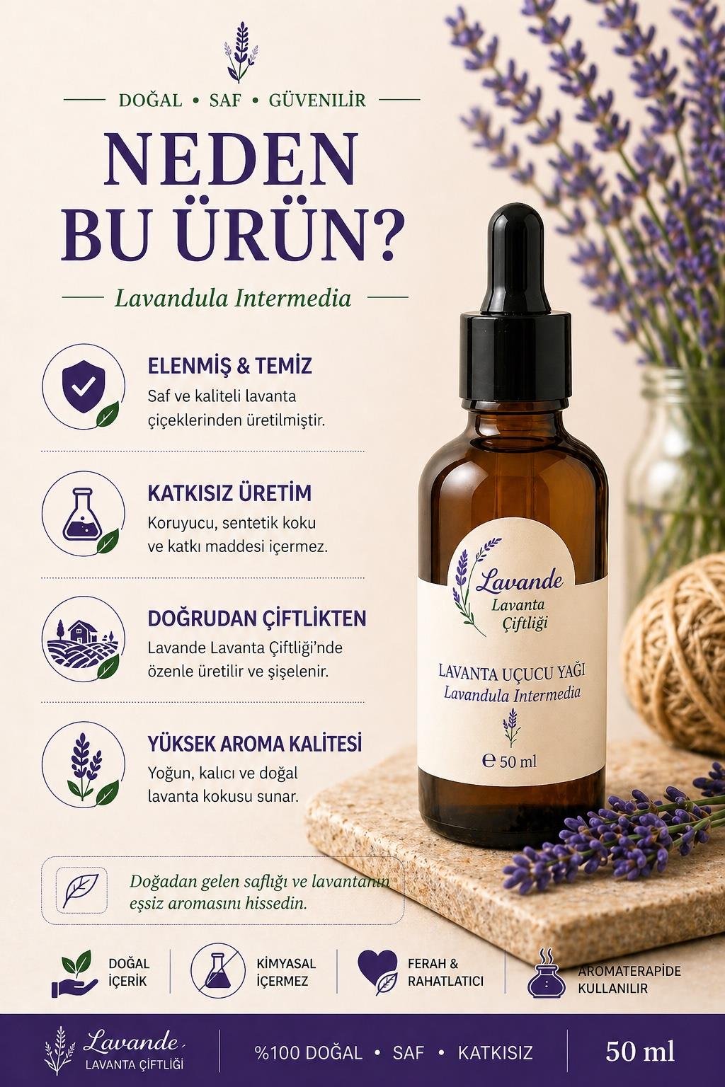 Lavanta Yağı (L. İntermedia) 50ml-Cam Damlalıklı