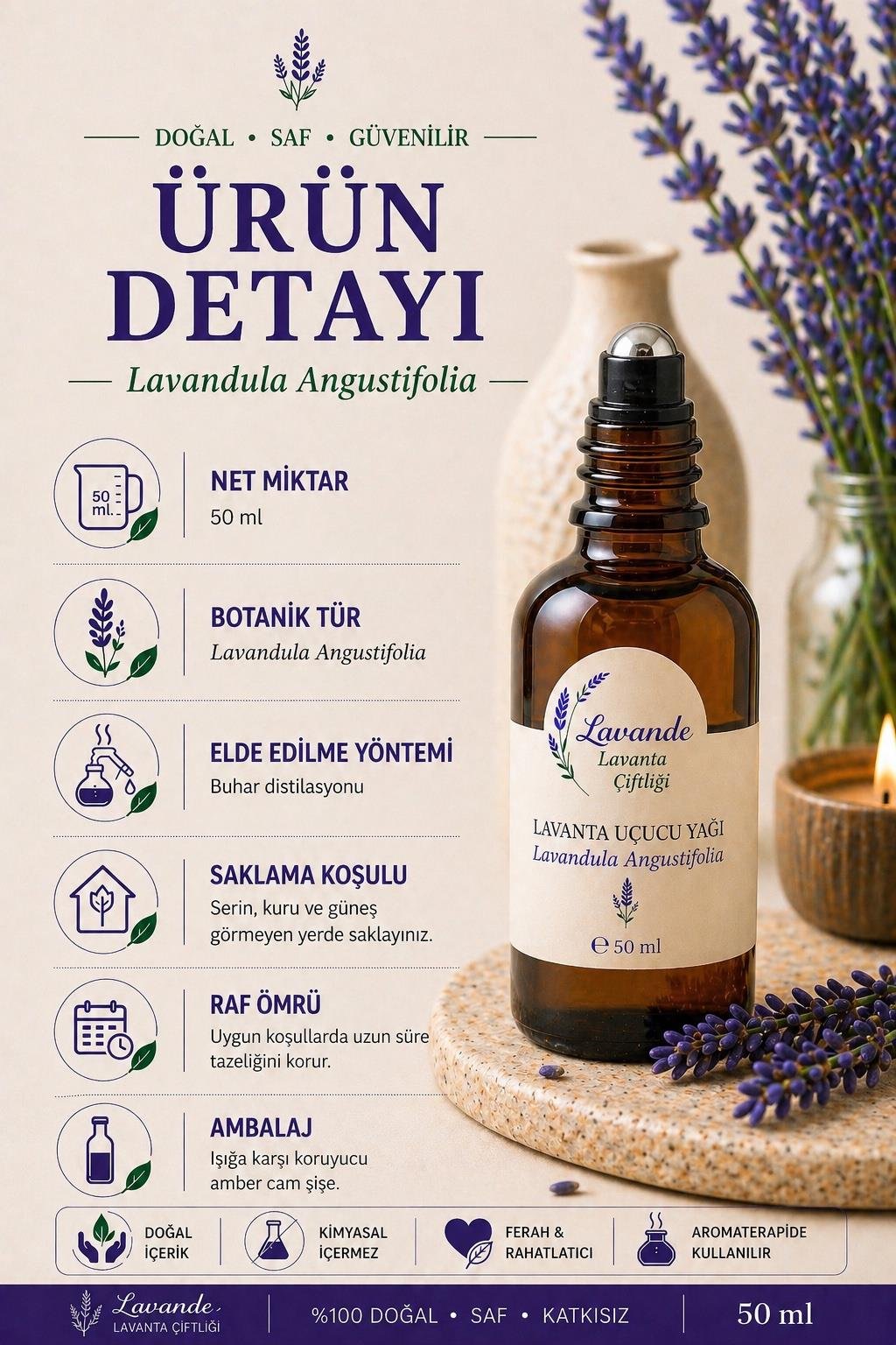 Lavanta Yağı (L.angustifolia) 50 ml Rollon 