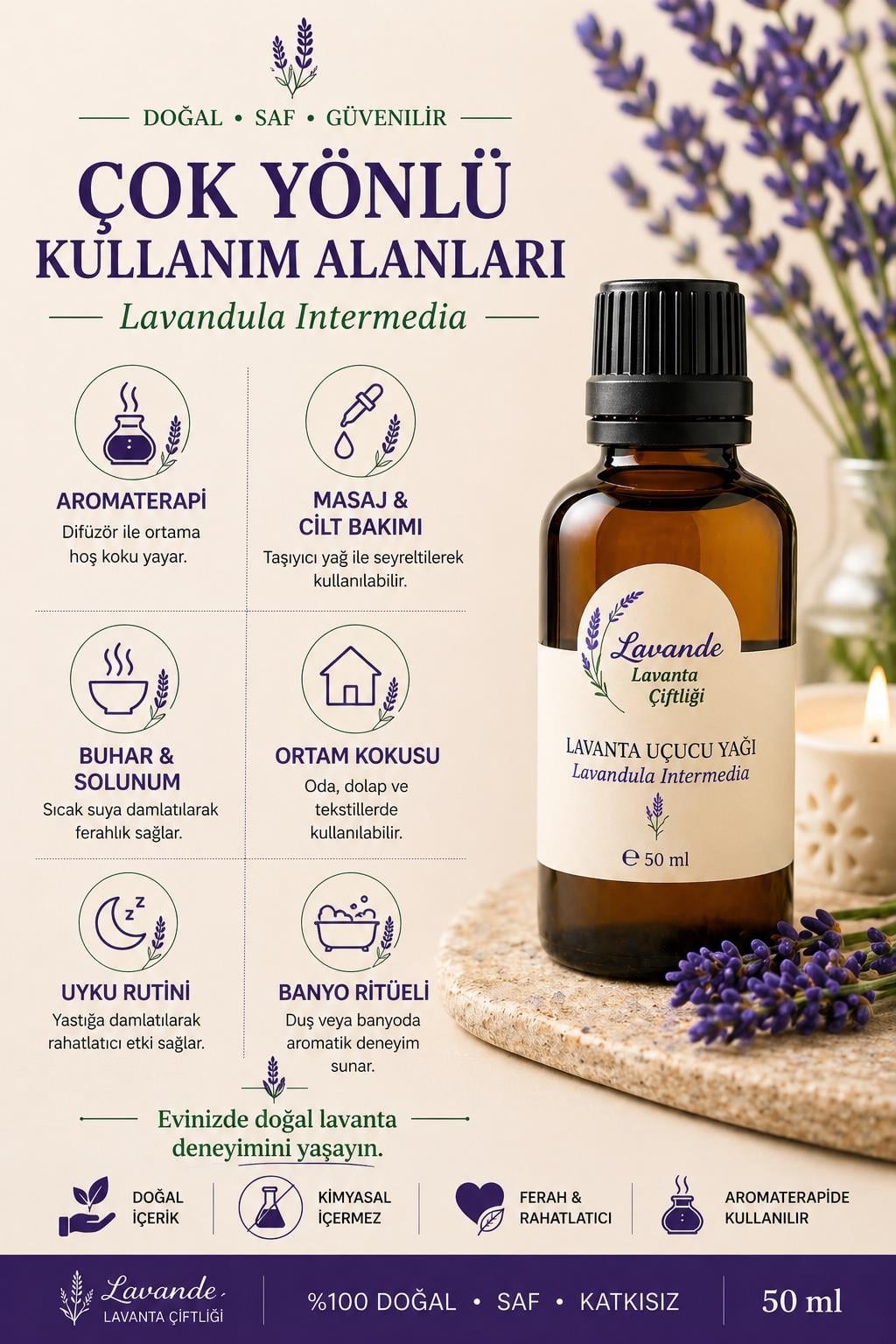 Lavanta Yağı (L. İntermedia) 50ml-İçten Damlalıklı