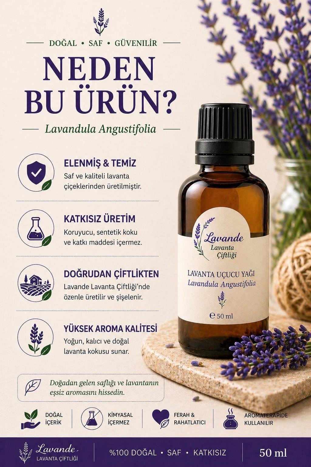 Lavanta Yağı (L. Angustifolia) 50ml-İçten Damlalıklı