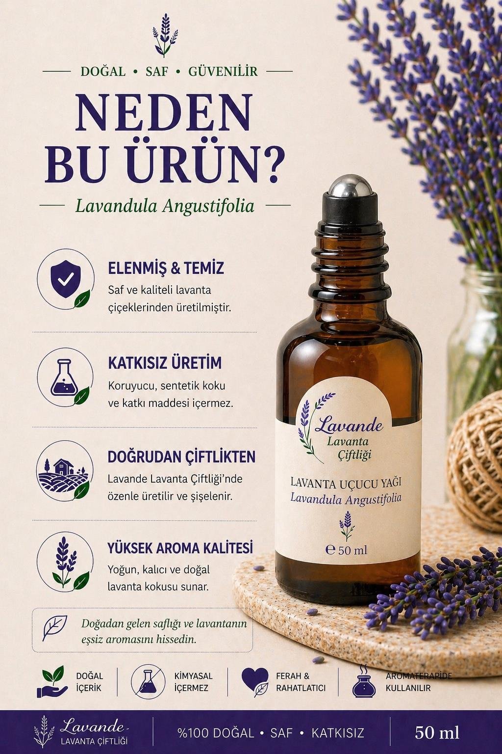 Lavanta Yağı (L.angustifolia) 50 ml Rollon 