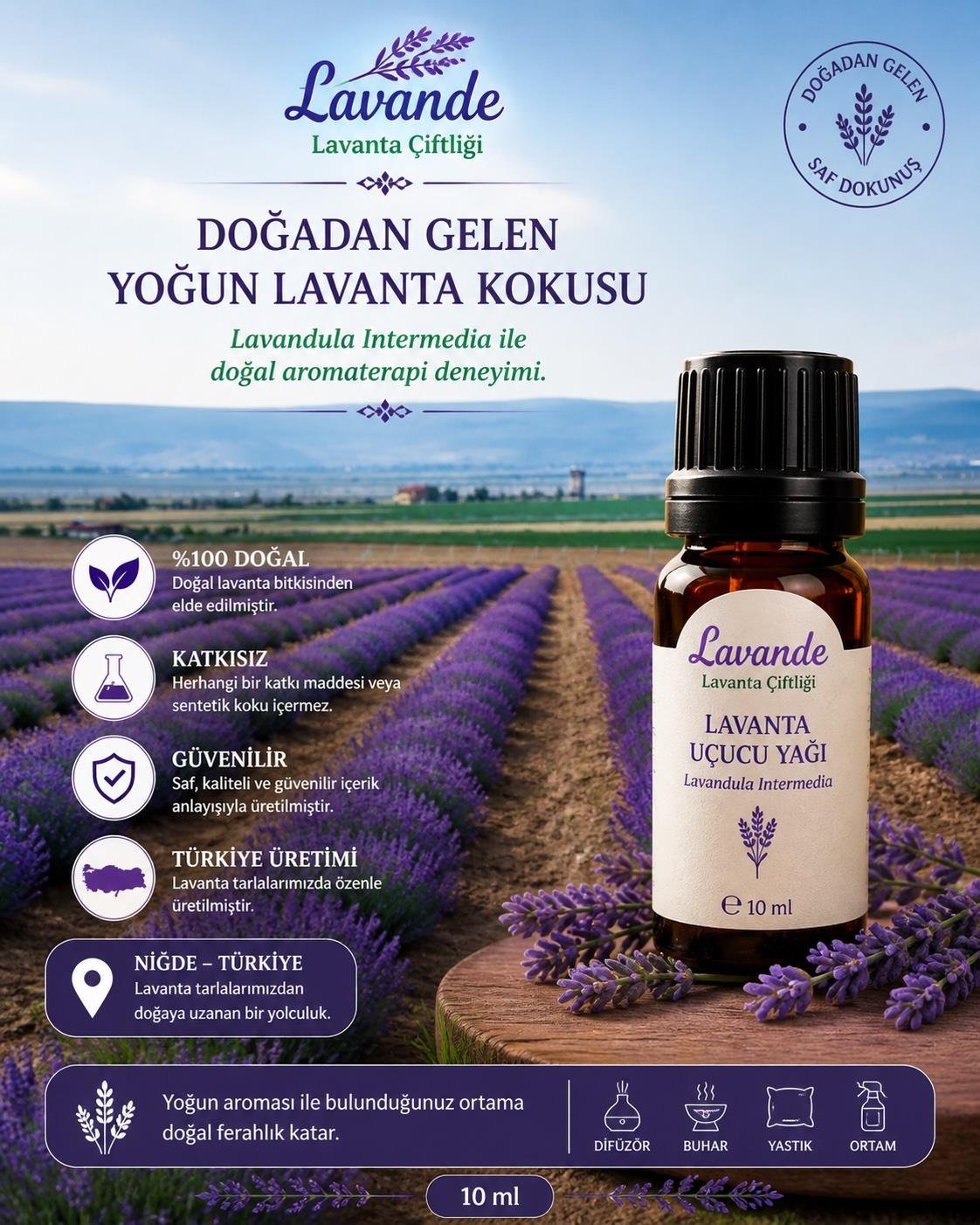 Lavanta Yağı (L. İntermedia) 10ml-İçten Damlalıklı