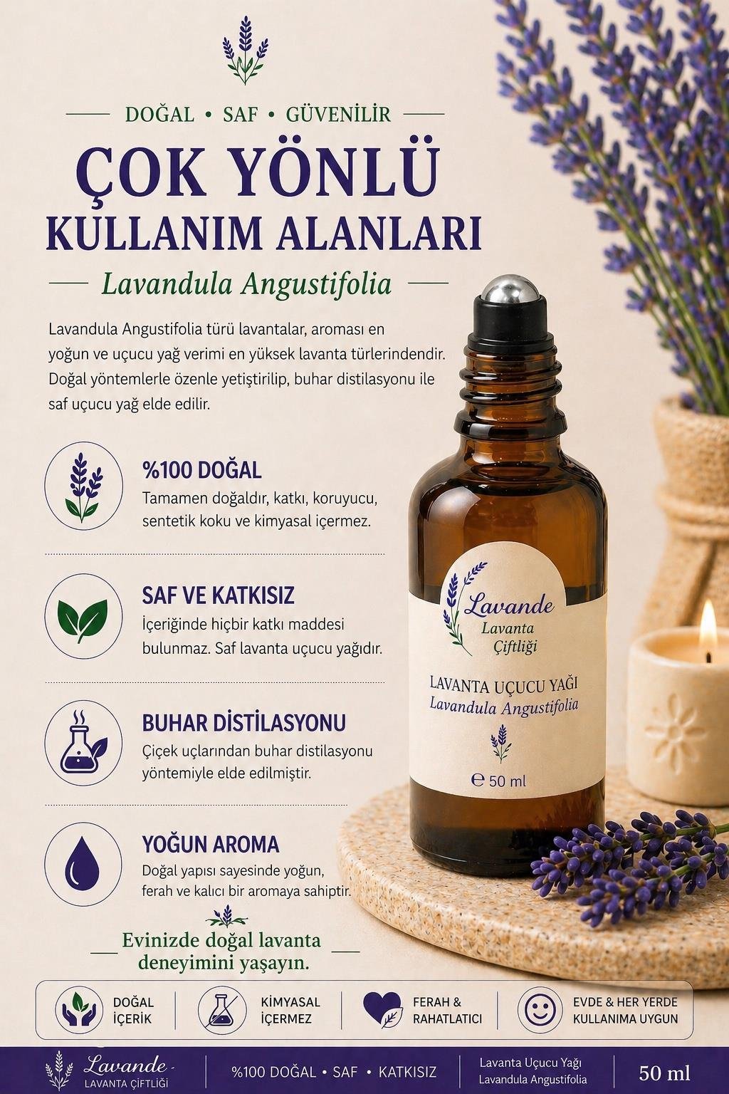 Lavanta Yağı (L.angustifolia) 50 ml Rollon 