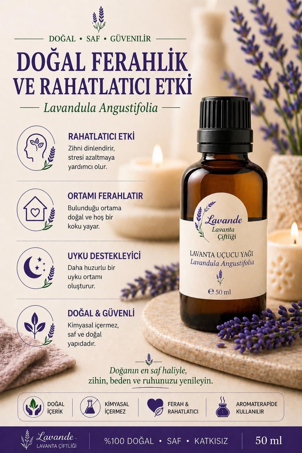 Lavanta Yağı (L. Angustifolia) 50ml-İçten Damlalıklı