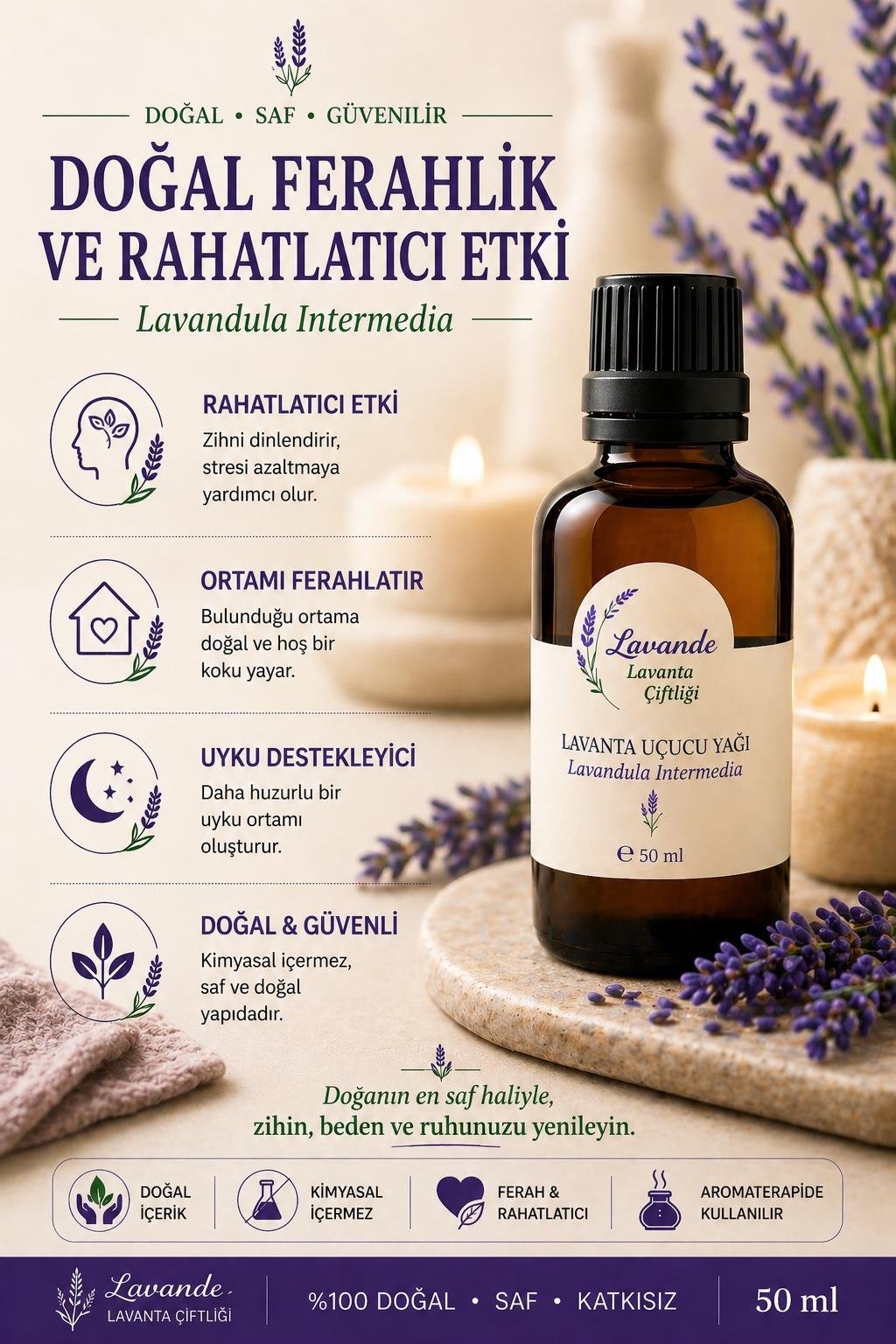Lavanta Yağı (L. İntermedia) 50ml-İçten Damlalıklı