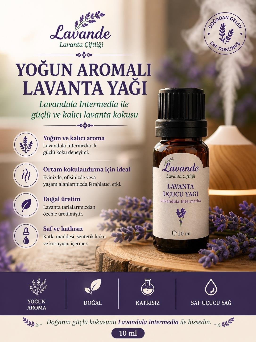 Lavanta Yağı (L. İntermedia) 10ml-İçten Damlalıklı