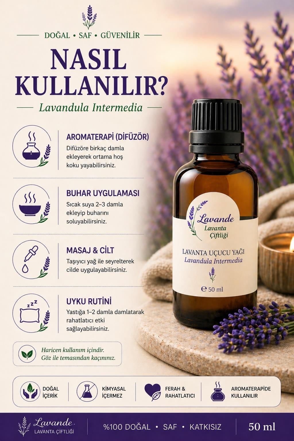 Lavanta Yağı (L. İntermedia) 50ml-İçten Damlalıklı
