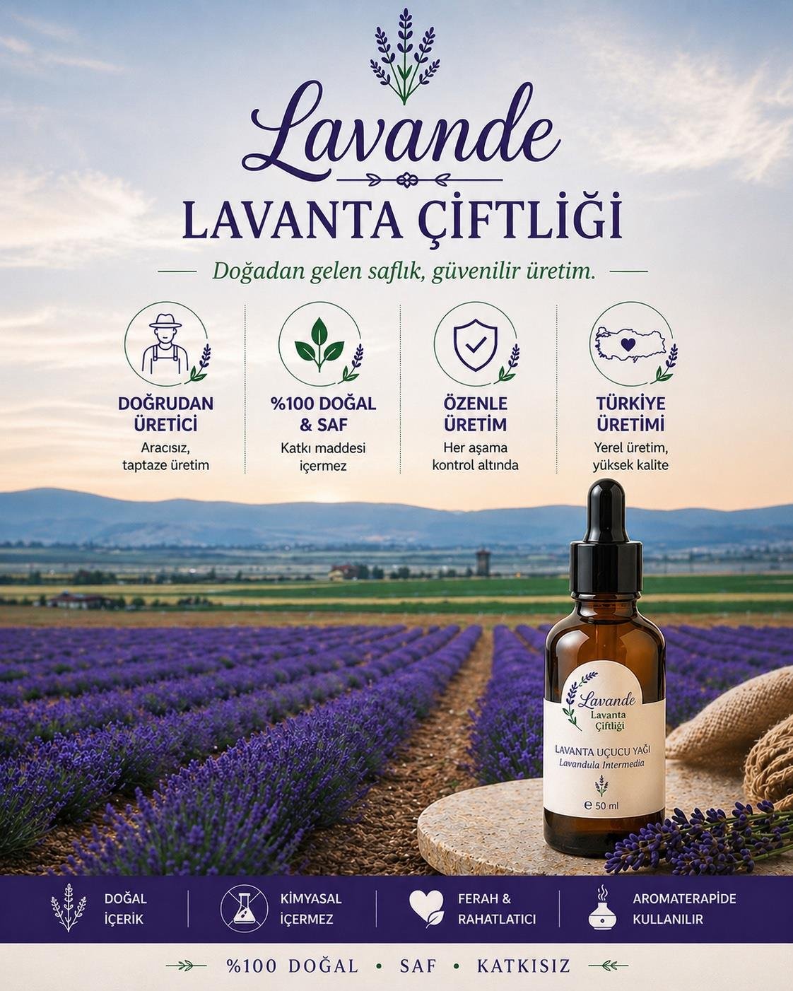 Lavanta Yağı (L. İntermedia) 50ml-Cam Damlalıklı