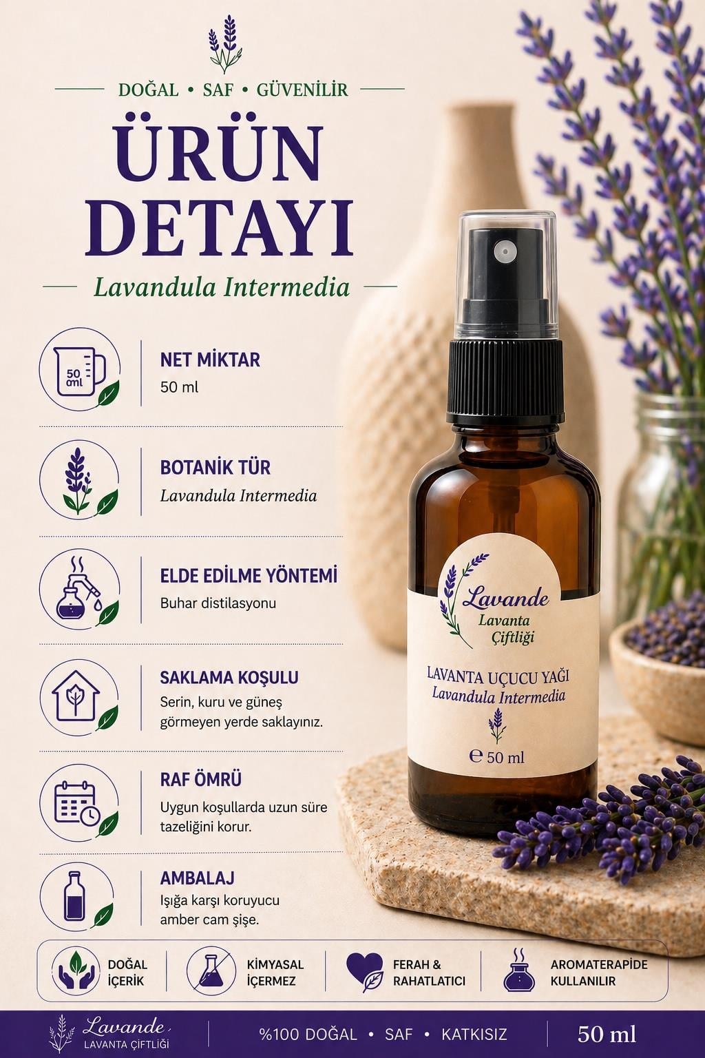 Lavanta Yağı (L. İntermedia) 50ml-Sprey