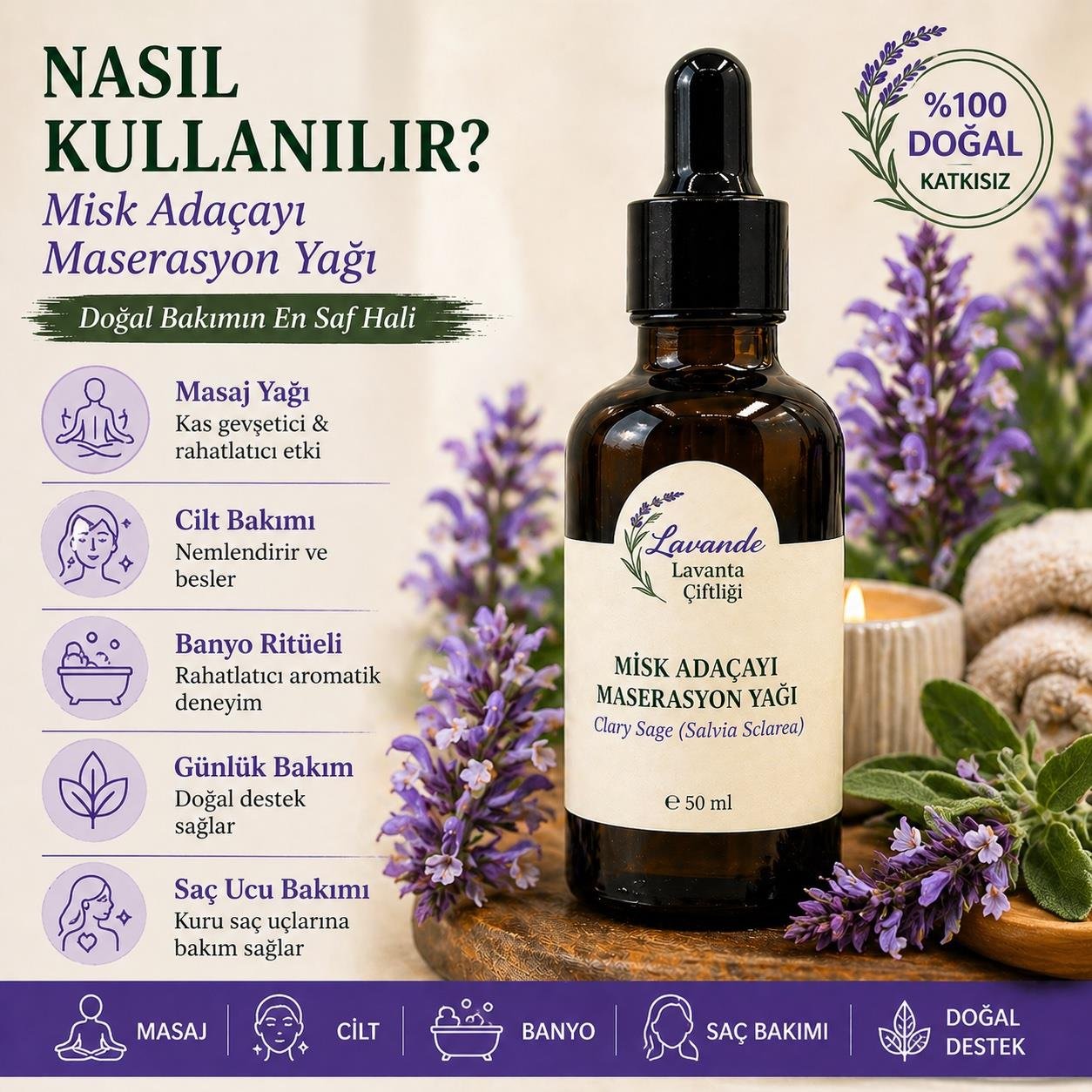 Misk Adaçayı Maserasyon (Masaj) Yağı