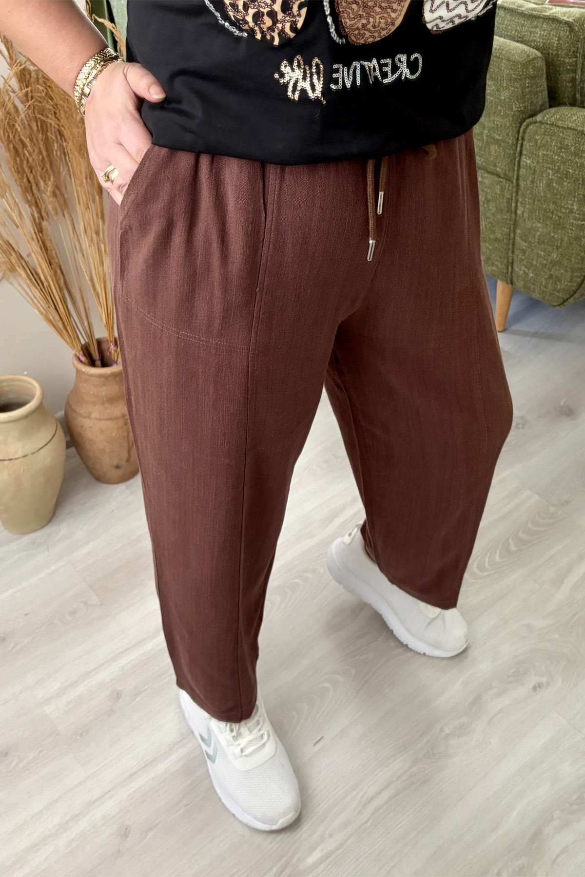 Bağcıklı Rahat Kesim Havuç Paça Keten PantolonBağcıklı Rahat Kesim Havuç Paça Keten PantolonPantolonİSTANGÜL BUTİK