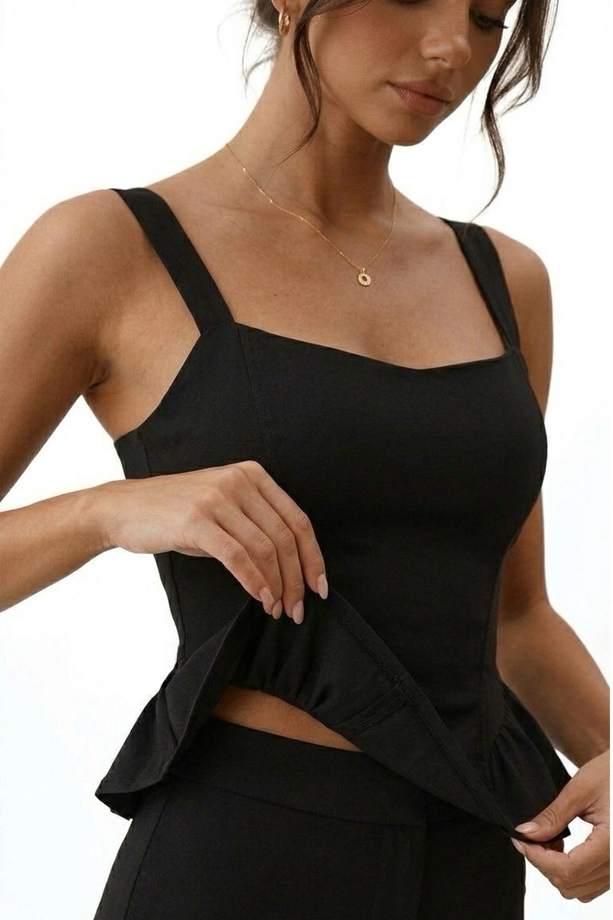 Kadın Kare Yaka Korsaj Dikişli Peplum BluzBluzİSTANGÜL BUTİK